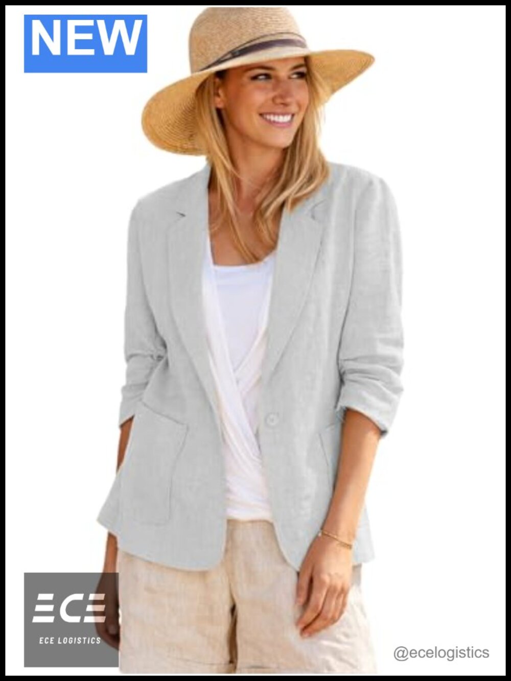 Linen Blend Blazer Women's Lightweight Ruched Sleeve Business Casual Jacket